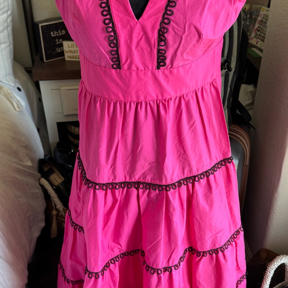 Pinko Pink Tiered Sundress with Flutter Sleeves
